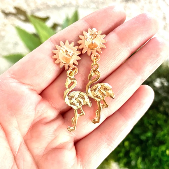 Floral Flamingo Dangle Earrings - Picture 4 of 8